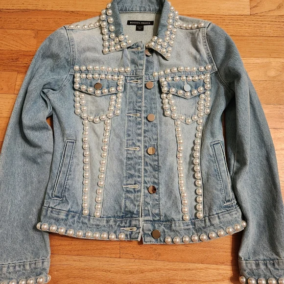 Boston Proper Pearl Embellished Denim Jacket - Picture 3 of 8